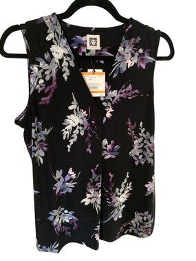 ANNE KLEIN WOMENS PLEATED-NECK PRINTED BLOUSE NWT